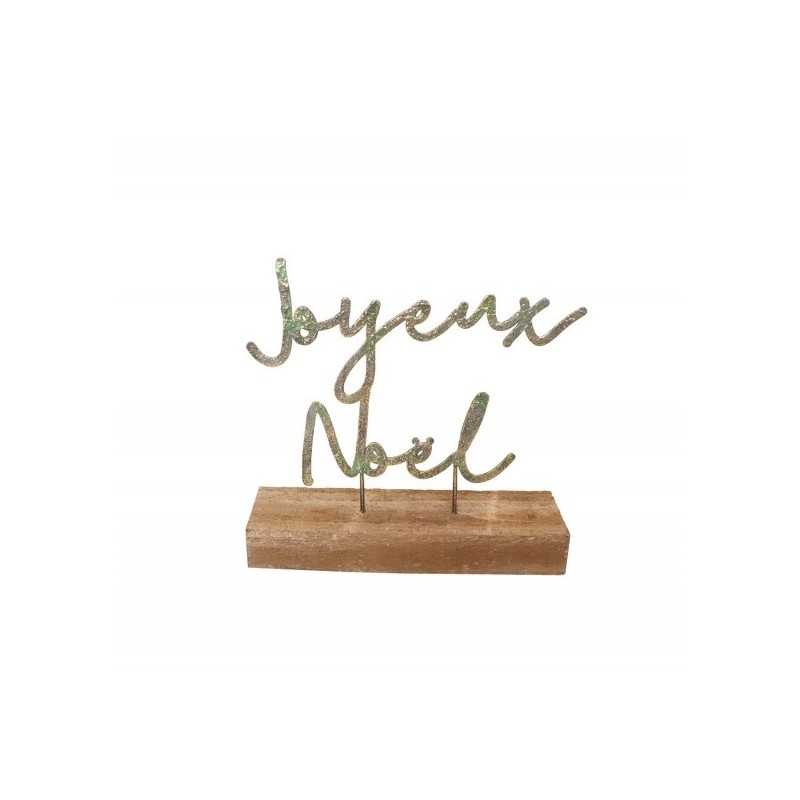 CENTRE DE TABLE JOYEUX NOEL VERT-OR SUR SOCLE BOIS 20 X 5 X 19 CM
