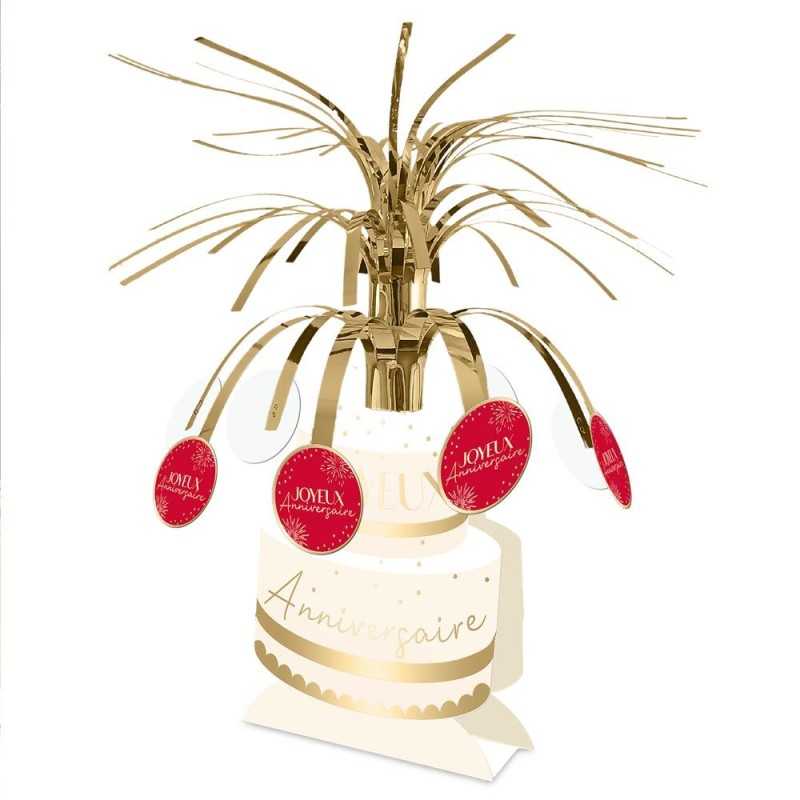 CENTRE DE TABLE JOYEUX ANNIVERSAIRE ROUGE ET OR PARTY ROUGE