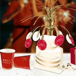 CENTRE DE TABLE JOYEUX ANNIVERSAIRE ROUGE ET OR PARTY ROUGE