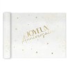 CHEMIN DE TABLE INTISSE BLANC JOYEUX ANNIVERSAIRE OR 4 METRES 
