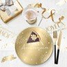 CHEMIN DE TABLE INTISSE BLANC JOYEUX ANNIVERSAIRE OR 4 METRES 