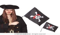 DRAPEAU PIRATE TETE DE MORT 45 CM X 30 CM SUR BATON OU HAMPE