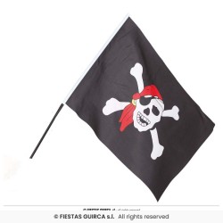 DRAPEAU PIRATE TETE DE MORT 45 CM X 30 CM SUR BATON OU HAMPE