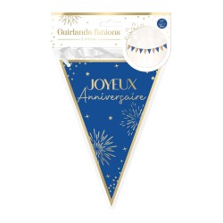 GUIRLANDE FANIONS JOYEUX ANNIVERSAIRE BLEU ET OR 6 METRES 
