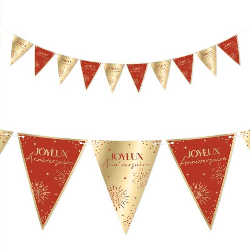 GUIRLANDE FANIONS JOYEUX ANNIVERSAIRE ROUGE ET OR 6 METRES 
