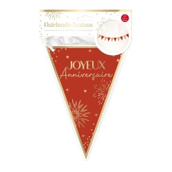 GUIRLANDE FANIONS JOYEUX ANNIVERSAIRE ROUGE ET OR 6 METRES 