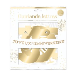 GUIRLANDE JOYEUX ANNIVERSAIRE LETTRES OR OU GOLD 3 METRES PARTY DORE