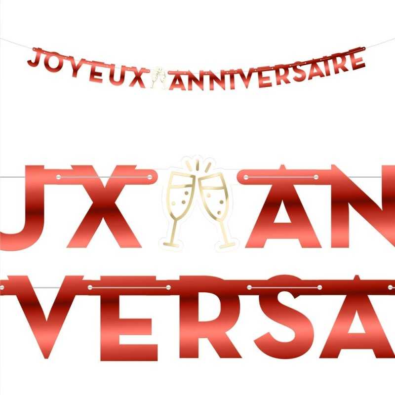 GUIRLANDE JOYEUX ANNIVERSAIRE LETTRES ROUGE 6 METRES 
