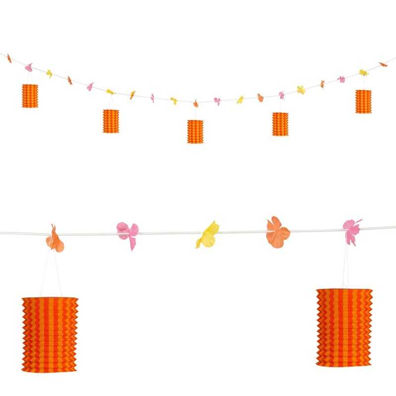 GUIRLANDE LANTERNE ORANGE ET JAUNE AVEC DES FLEURS 