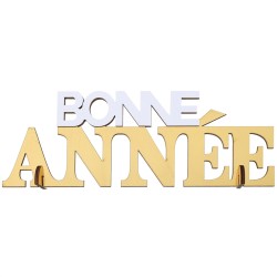 LETTRES BONNE ANNEE BLANC ET OR DECORATION DE TABLE 25 x 4 x 9 CM EN BOIS