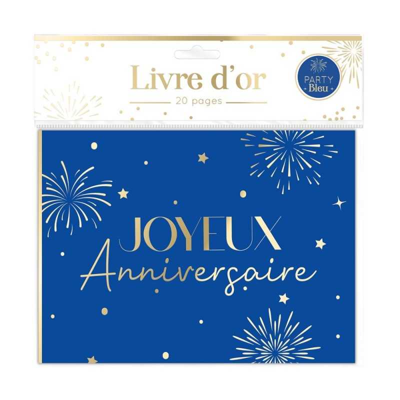 LIVRE D'OR 20 PAGES BLEU ROI ET OR JOYEUX ANNIVERSAIRE PARTY BLEU