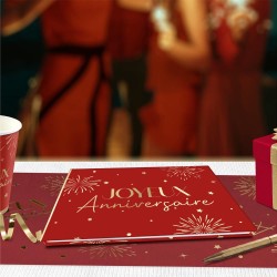 LIVRE D'OR 20 PAGES ROUGE ET OR JOYEUX ANNIVERSAIRE PARTY ROUGE
