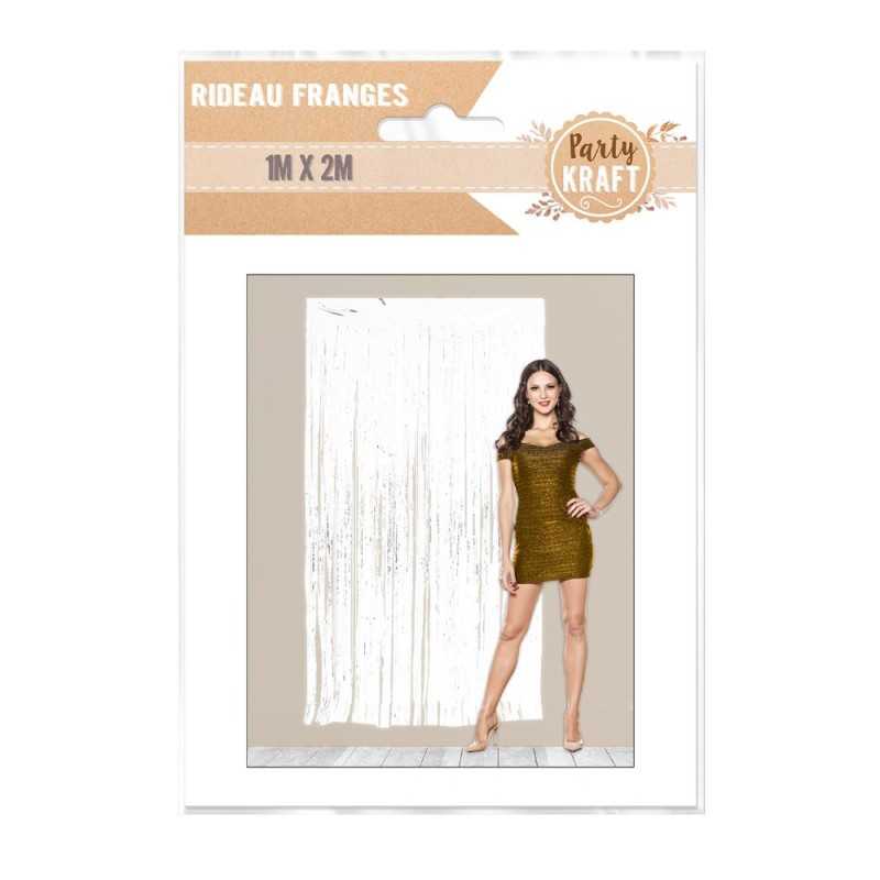 RIDEAU FRANGES LAME BLANC PARTY KRAFT 2M DE HAUT X 1M DE LARGE