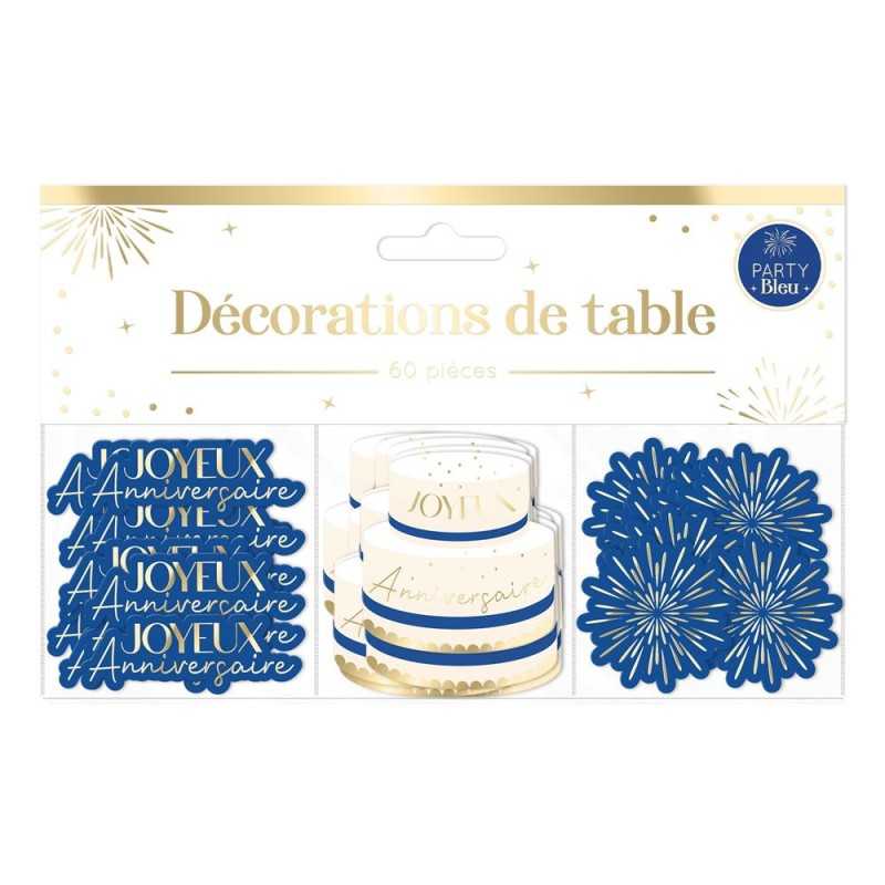 TRIO DE CONFETTIS BLEU ROI ET OR JOYEUX ANNIVERSAIRE 
