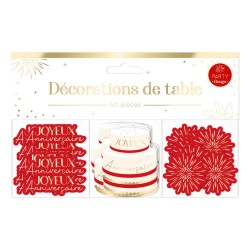 TRIO DE CONFETTIS ROUGE ET OR JOYEUX ANNIVERSAIRE