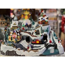 AUTOMATE VILLAGE DE MONTAGNE AVEC TRAIN ANIME ET LUMINEUX ET GIFT SHOP