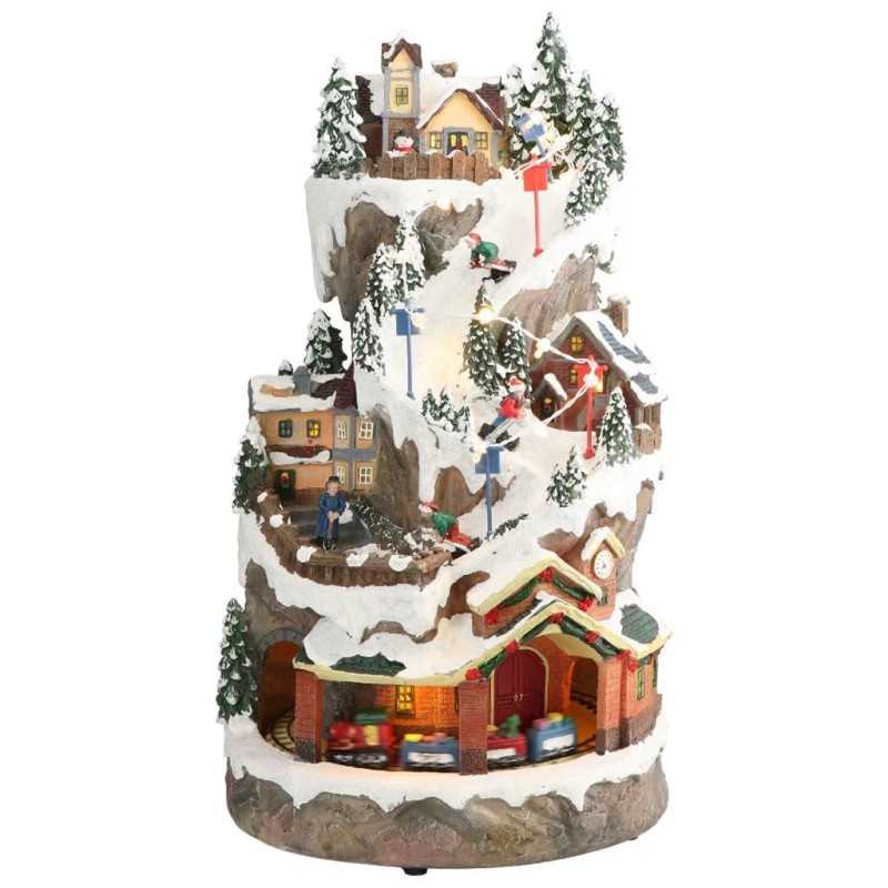 AUTOMATE VILLAGE DE MONTAGNE AVEC TRAIN ANIME ET LUMINEUX
