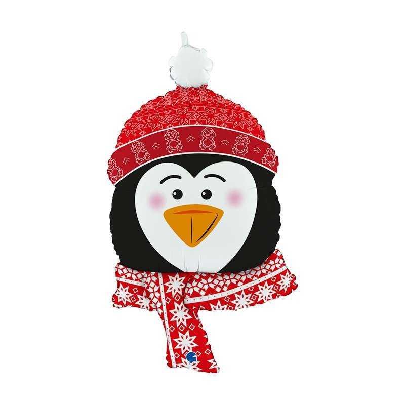 BALLON METALLIQUE PINGUIN AVEC BONNET 86 CM 