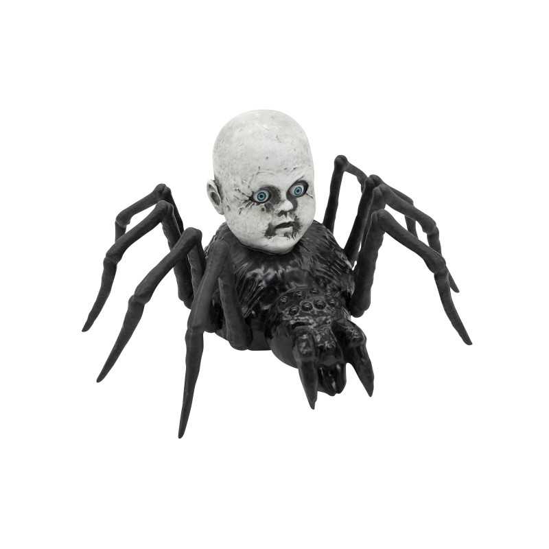 DECORATION HALLOWEEN TETE LUMINEUSE SUR ARAIGNEE