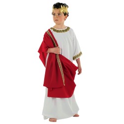 DEGUISEMENT CESAR TOGE BLANCHE DRAPE ROUGE TAILLE 5-7 ANS