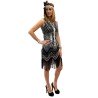 DEGUISEMENT CHARLESTONE FRANGES ET SEQUINS NOIR ET ARGENT TAILLE 36-38