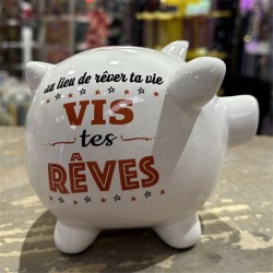 TIRELIRE COCHON BLANC "VIS TES RÊVES"
