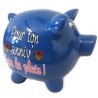 TIRELIRE COCHON BLEU "POUR TON ANNIV FAIS LE PLEIN "