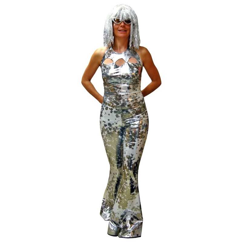 DEGUISEMENT COMBINAISON DISCO HOLOGRAPHIQUE SERPENT BLANC ET ARGENT TAILLE S