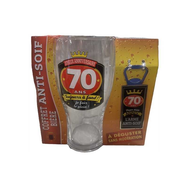 COFFRET ANTI-SOIF BIERE + DECAPSULEUR 70 ANS
