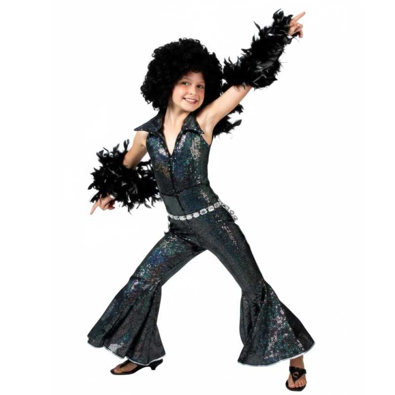 DEGUISEMENT COMBINAISON VELOURS NOIR PAILETTE TAILLE 8 ANS 