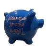 TIRELIRE COCHON BLEU FONCE AIDEZ-MOI JE SUIS A SEC 