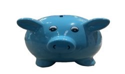 TIRELIRE COCHON BLEU LE BONHEUR C'EST SOURIRE A LA VIE 