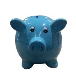 TIRELIRE COCHON BLEU LE BONHEUR C'EST SOURIRE A LA VIE 