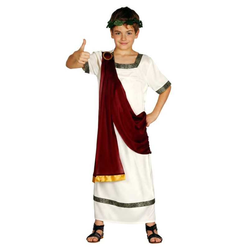 DEGUISEMENT DE ROMAIN CESAR TOGE BLANCHE DRAPE ROUGE AUGUSTE TAILLE 3-4 ANS
