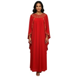 DEGUISEMENT DJELLABA ROUGE ET OR TUNIQUE AVEC CAPE TAILLE UNIQUE