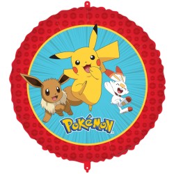 BALLON METALLIQUE ROND 43CM POKEMON PIKACHU JAUNE ROUGE ET BLEU