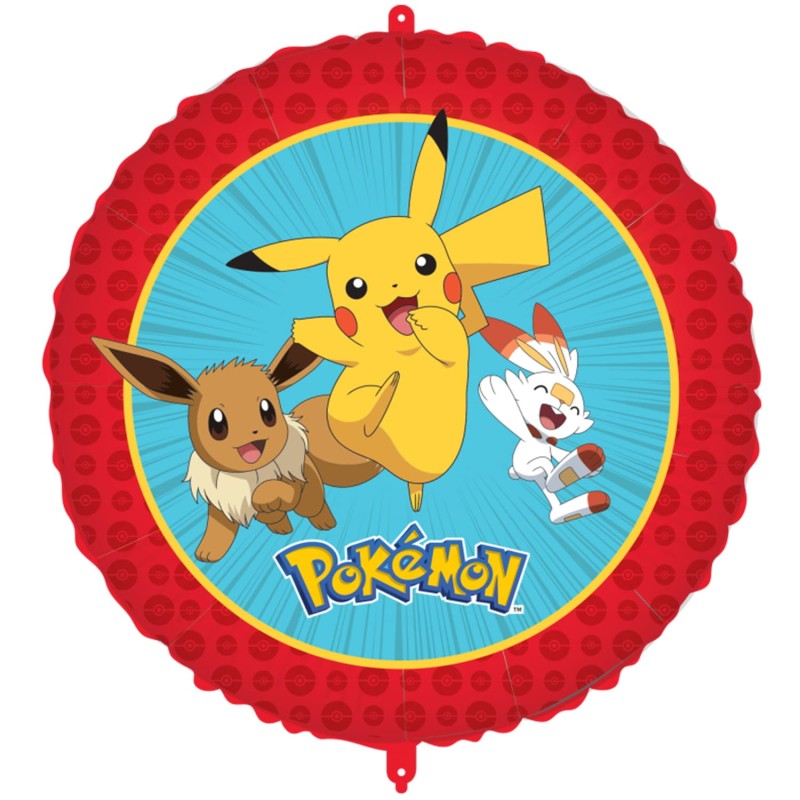 BALLON METALLIQUE ROND 43CM POKEMON PIKACHU JAUNE ROUGE ET BLEU