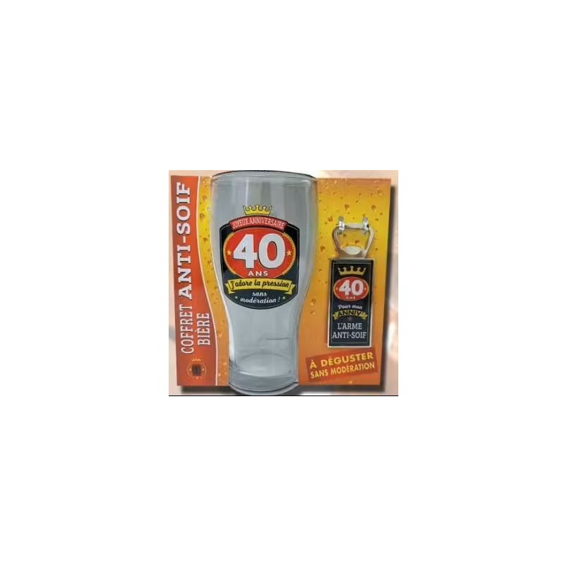 COFFRET ANTI-SOIF BIERE + DECAPSULEUR 40 ANS