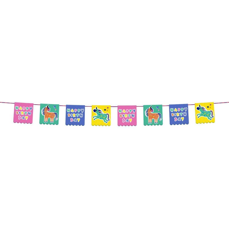 GUIRLANDE DE FANIONS LICORNE HAPPY BIRTHDAY 6 METRES