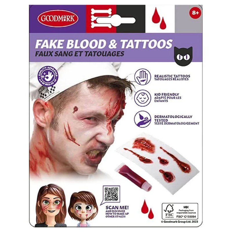 KIT MAQUILLAGE HALLOWEEN KIT SANG ET TATOUAGES 4 MODELES DIFFERENTS 