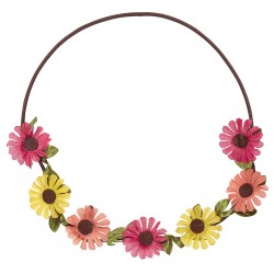 TOUR DE TETE OU BANDEAU DE FLEURS MARGUERITE JAUNE ROSE ET ROUGE