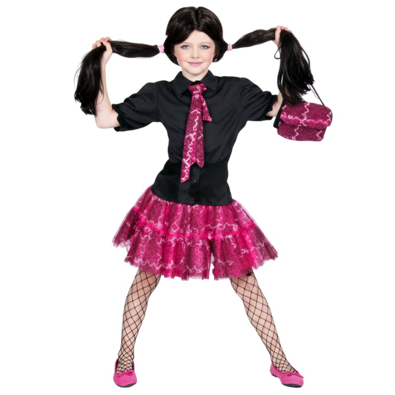 DEGUISEMENT ENSEMBLE DISCO FILLE ROSE/NOIRE TAILLE 164