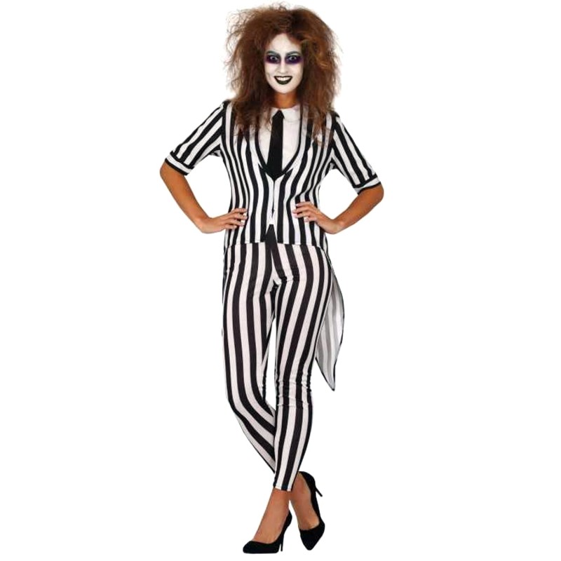 DEGUISEMENT FANTOME BLANC ET NOIR - BEETLE JUICE FEMME TAILLE S 