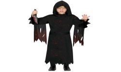 DEGUISEMENT FAUCHEUSE TUNIQUE A CAPUCHE NOIRE EN SANG TAILLE 7-9 ANS