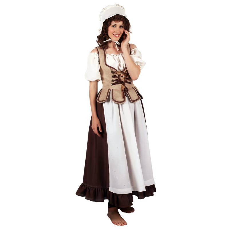 DEGUISEMENT FEMME MODESTE MEDIEVALE ROBE AUBERGISTE TAILLE S-M