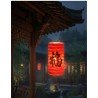1 LAMPION CHINOIS CYLINDRIQUE 16 CM ROUGE DECOR NOIR ET OR