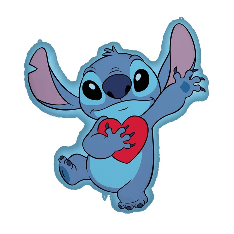 BALLON METALLIQUE STITCH PERSONNAGE TENANT UN COEUR 75 X 86 CM