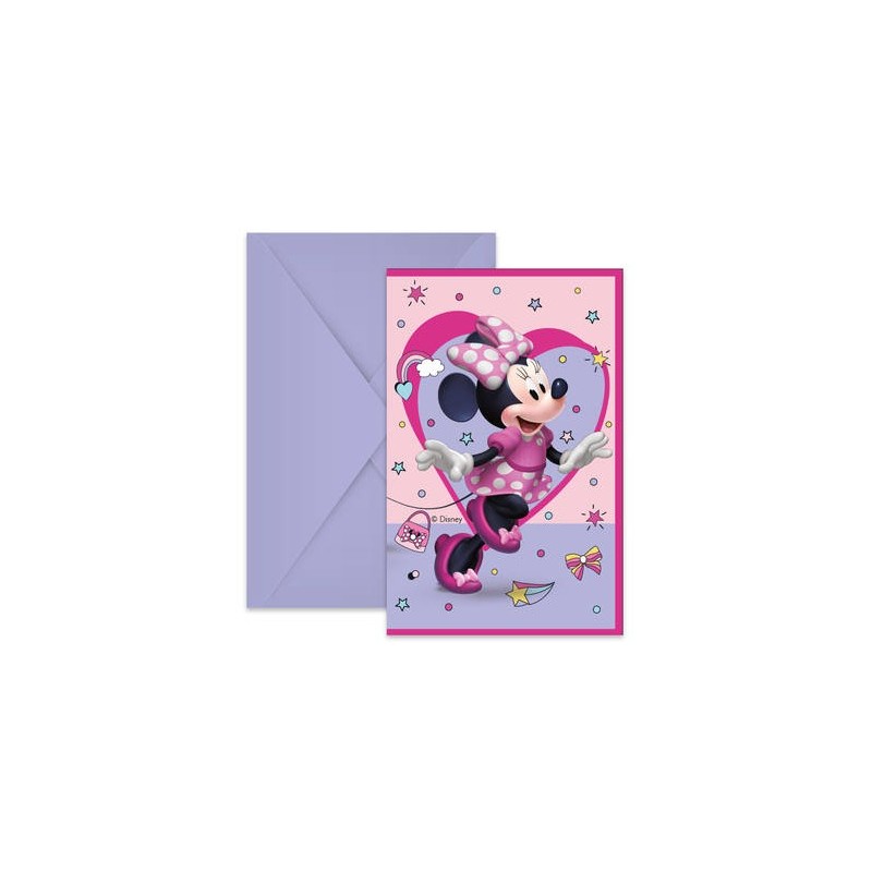 6 CARTES D'INVITATIONS MINNIE MOUSSE ROSE + ENVELOPPES