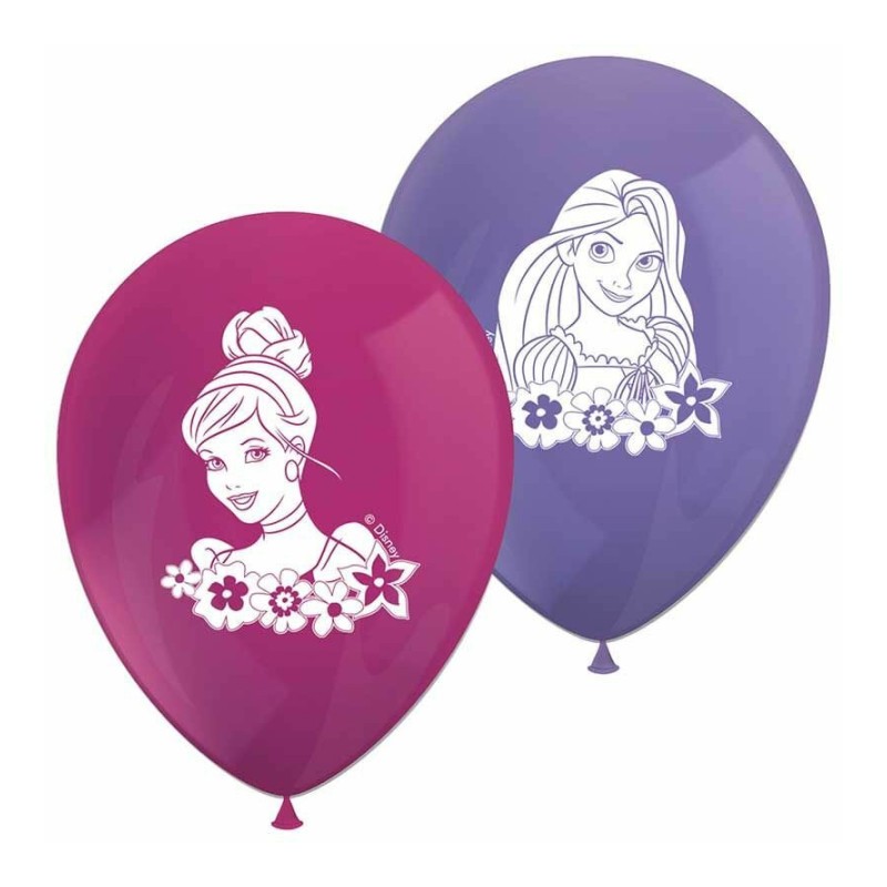 8 BALLONS LATEX PRINCESSE DISNEY ROSE FUCHSIA ET VIOLET