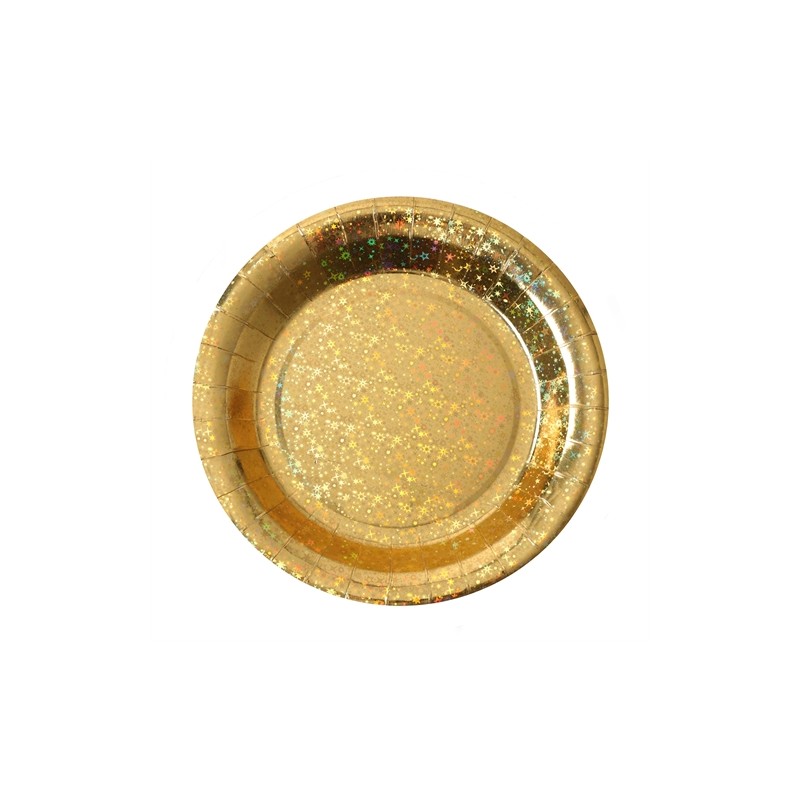 10 ASSIETTES RONDES SCINTILLANTES OR 23 CM